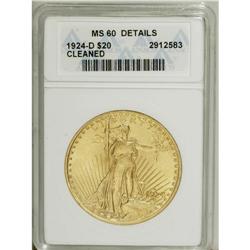 1924-D $20 --Cleaned--ANACS. MS60 Details. The mintage 