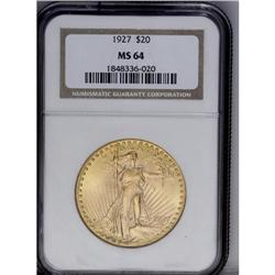 1927 $20 MS64 NGC. A lustrous wheat-gold example of th 