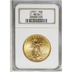 1927 $20 MS66 NGC. Unusually deep orange-gold colorati 