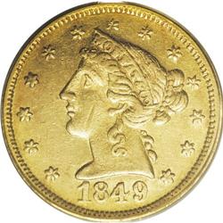 1849 $5 Moffat & Co. Five Dollar AU50 PCGS. K-4a, R.4. 