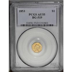 1853 $1 Liberty Octagonal 1 Dollar, BG-519, Low R.4, A 