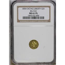 1854 $1 Liberty Octagonal 1 Dollar, BG-532, Low R.4, M 
