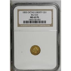 1855 $1 Liberty Octagonal 1 Dollar, BG-533, Low R.4, M 