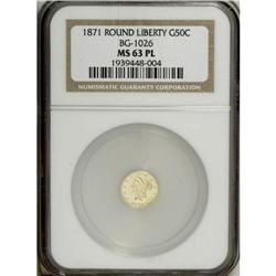 1871 50C BG-1026 MS63 PL NGC. A shining yellow-gold ex 