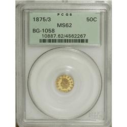 1875/3 50C Indian Round 50 Cents, BG-1058, R.3, MS62 P 