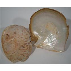 A WEST AUSTRALIAN PEARL SHELL AND AN INCISED PEARL SHELL PENDANT (lonka lonka)
