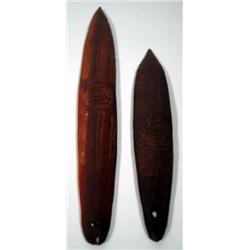A COLLECTION OF TWO CENTRAL AUSTRALIAN CEREMONIAL BOARDS (bullroarer)