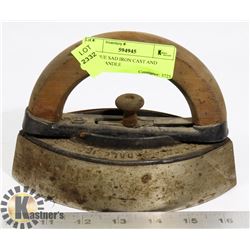 ANTIQUE SAD IRON CAST AND WOOD HANDLE