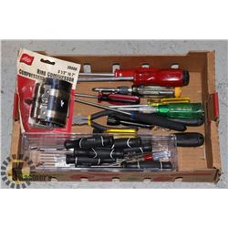 FLAT OF ASSORTED SCREWDRIVERS AND MORE