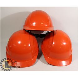 LOT OF THREE ORANGE HONEYWELL HELMETS