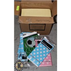 ASSORTED PLASTIC AND TISSUE TABLECLOTHS WRAPPING