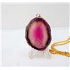 Image 1 : 3)  GOLD TONE WIRE WRAPPED PINK ONYX