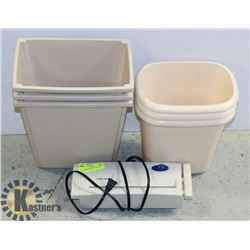 LOT WITH 6 GARBAGE CANS AND A PAPER SHREDDER