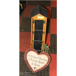 FOLK ART PAINTED 4 SHELF CABINET,WOOD XMAS HEART