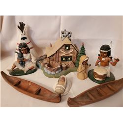 CERAMIC NATIVE ORNAMENTS & LOG CABIN C