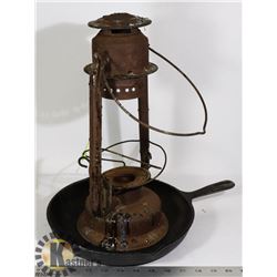 ANTIQUE BEACON LANTERN & CAST IRON SKILLET