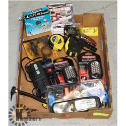 FLAT OF ASSORTED TOOLS AND LIGHTS