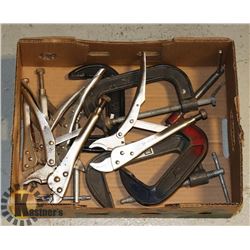 FLAT OF ASSORTED VICE GRIPS AND CLAMPS