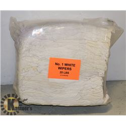 25LB BAG OF WHITE WIPERS (RAGS)