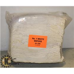 25LB BAG OF WHITE WIPERS (RAGS)