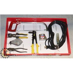 STANLEY RIVETER,HACKSAW,32 FT EXT CORD,ETC