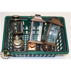 GREEN BACKET OF 7 ASSORTED LANTERNS