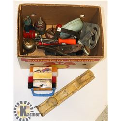 BOX OF OLD TOOLS AND MORE