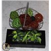 Image 1 : WIRE DESIGN BASKET +TWIG BALLS,WOOD PLANTER BOX