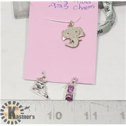 3 STERLING SILVER .925 CHARMS,ELEPHANT,2 SHOES