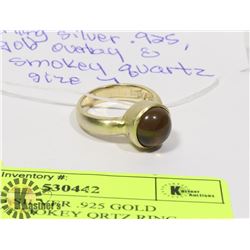 STERLING SILVER .925 GOLD OVERLAY/SMOKEY QRTZ RING