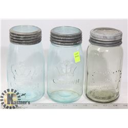 LOT OF 3 VINTAGE JARS WITH LIDS
