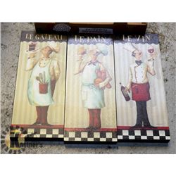 3 PICTURES OF FRENCH CHEFS, 20" X 8"