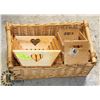 Image 1 : WOOD HEART CARVED BOX,WICKER BASKET ,NEW WOOD BOX
