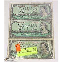 3 PACK OF 1954 CANADIAN $1 BILLS