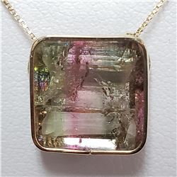 52) 14KT YELLOW GOLD WATERMELON TOURMALINE PENDANT