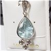 Image 1 : 60) 14KT WHITE GOLD AQUAMARINE & DIAMOND PENDANT.