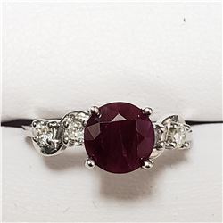 61) 10KT WHITE GOLD RUBY AND DIAMOND RING. SIZE 6.