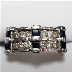 65)10KT WHITE GOLD DIAMOND AND SAPPHIRE RING.
