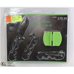 NEW 3 TACTICAL KNIVES AND SHARPENING STONE