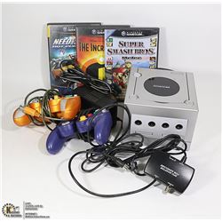 ORIGINAL GAMECUBE W/ 3 GAMES, 2 CONTROLLERS, ETC