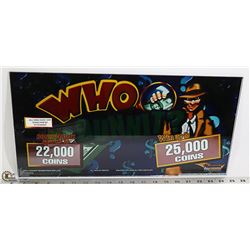 WHO DUNNIT SLOT MACHINE GLASS INSERT.