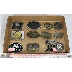 DOZEN BELT BUCKLES INCL. JACK DANIELS AND MORE