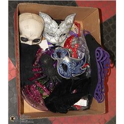 BOX OF HALLOWEEN DECOR INCL. SKULL, KITTY