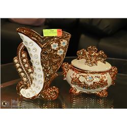 ORNATE CANDY DISH & MATCHING VASE SET