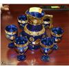 Image 1 : ART GLASS ROYAL BLUE PITCHER & GLASS SET