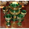 Image 1 : ART GLASS GREEN & GOLD PITCHER & GLASS SET