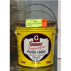 ANTIQUE GAINERS SUPERIOR PURE LARD PAIL 3LB