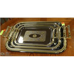 GOLD ACCENTED 3 PIECE SERVING TRAY SET