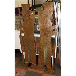 LOT OF 2 BRASS ON WOOD 6FT KING WALL HANGINGS