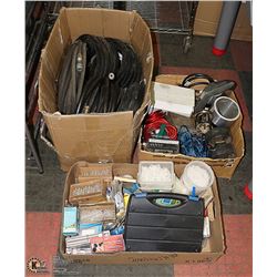 2 FLATS OF SHOP HARDWARE AND BOX OF HOSE AND BELTS